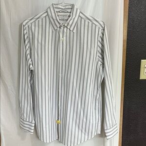 Banana Republic Men's White and Gray Striped Dress Shirt